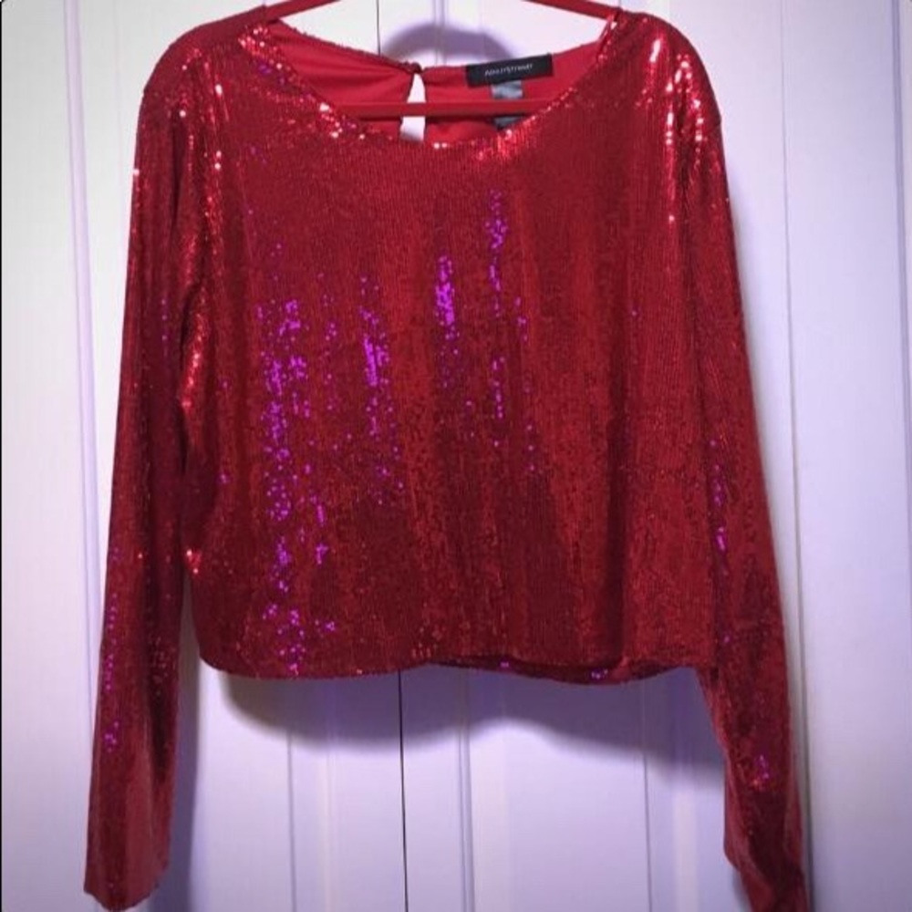 Plus Red Sequin Crop Shirt